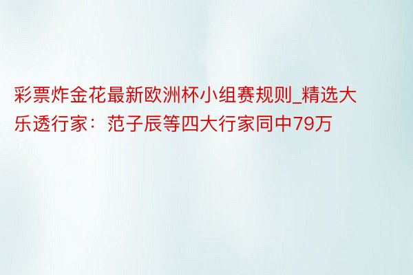 彩票炸金花最新欧洲杯小组赛规则_精选大乐透行家：范子辰等四大行家同中79万